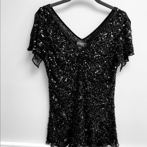 ADRIANNA PAPELL EVENING  SEQUIN & CHIFFON TOP NWOT